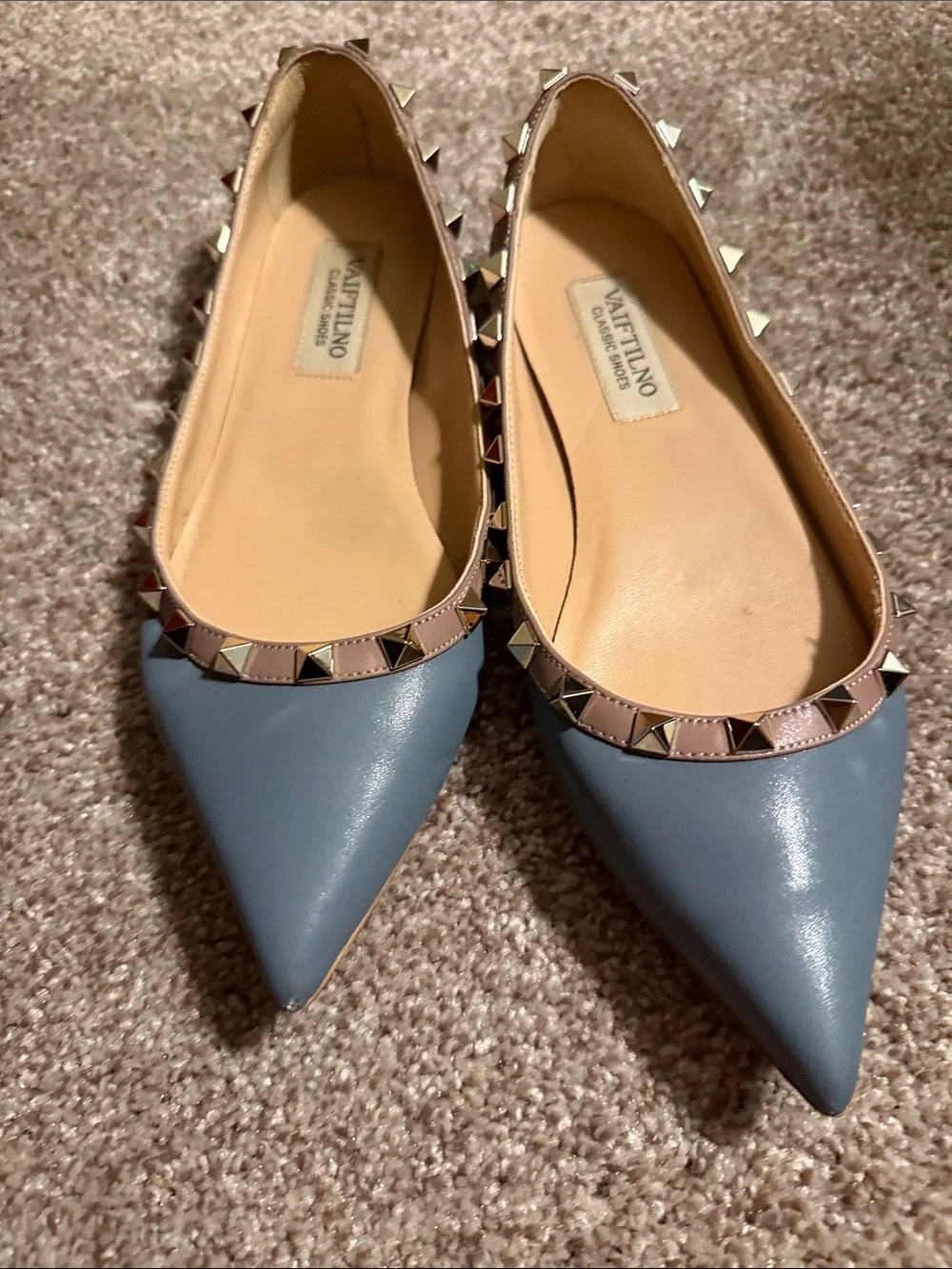 Valentino Garavani Blue Leather Rockstud Pointed Ballet Flats